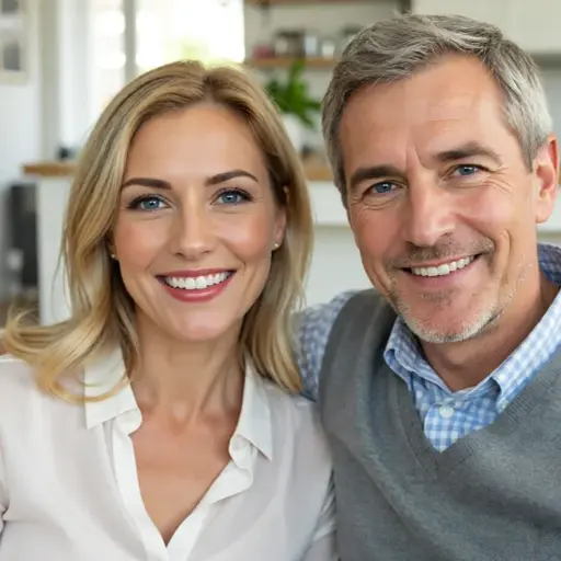 Older adults smiling together at home